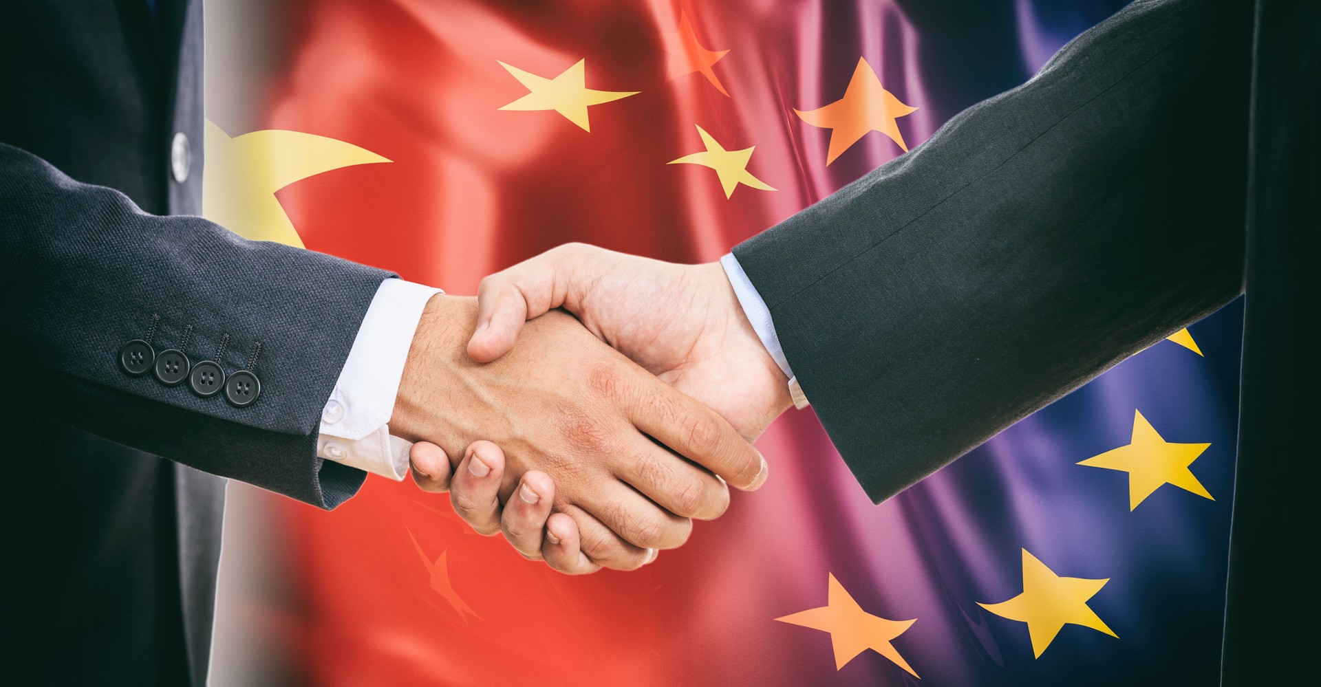 Handshake on EU - China flags background